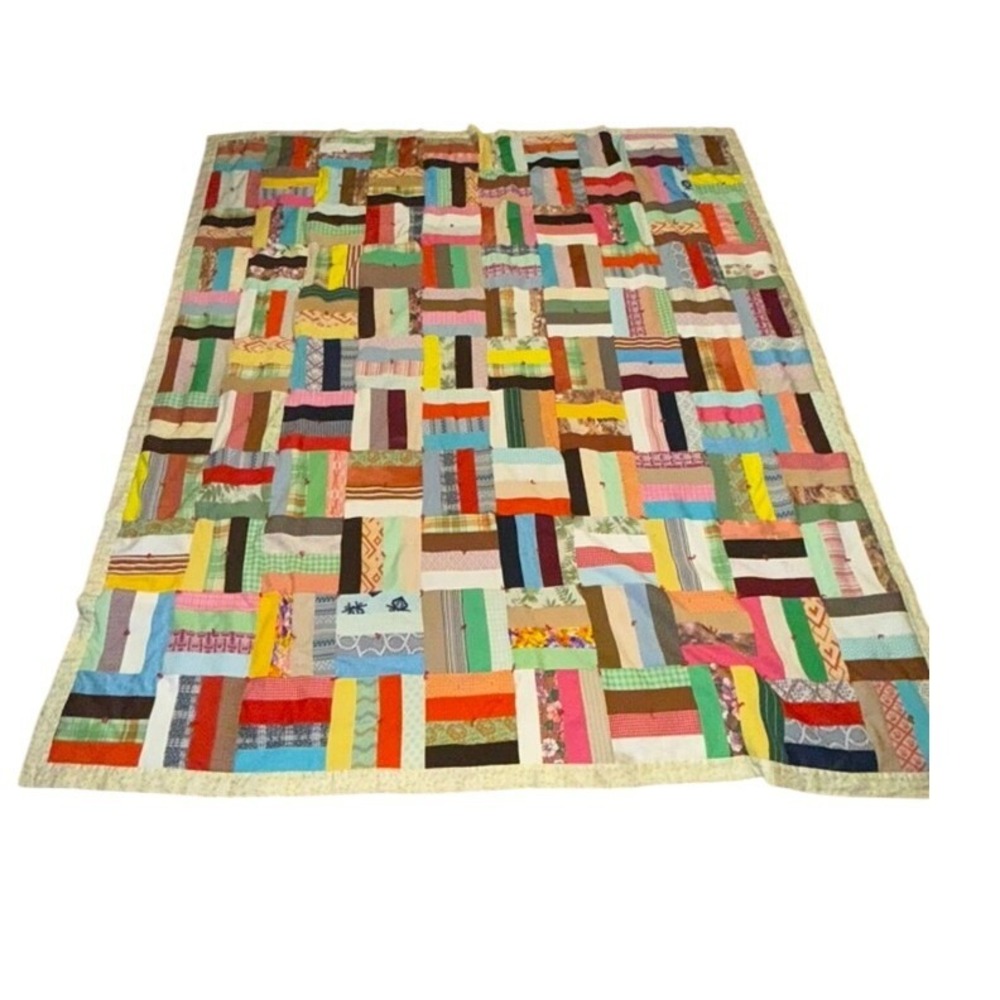 Vintage Handmade Patchwork Quilt Full Size Multicolor Scrap Quilt Cottagecore